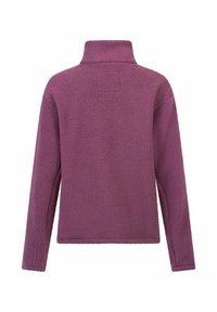 Fleece-Pullover in tiefem Lila mit hohem Kragen, strukturierten Oberflächen und langen Ärmeln. Die Rückansicht zeigt keine sichtbaren Hardware oder Akzente.