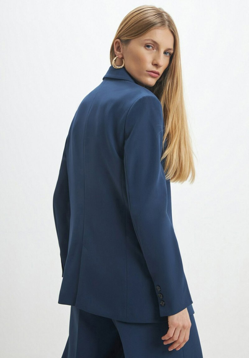 Calliope Giacca Gessato Donna Calliope Cappotto Corto Blu