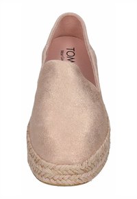 Helle rosa, strukturierte Slipper mit runder Zehenform, ausgestattet mit einer geflochtenen Jutesohle. Innen mit einem weichen, kontrastierenden Futter.