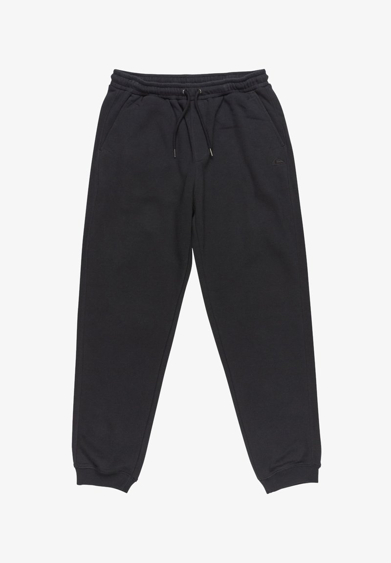 Pantalones de chándal negros hechos de una suave tela texturizada. Cuentan con una cintura elástica con cordón, bolsillos laterales y tobillos ajustados.