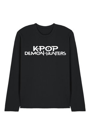 Black long-sleeve shirt with white text "K-POP DEMON HUNTERS" centered on the front in stylized bold font.
