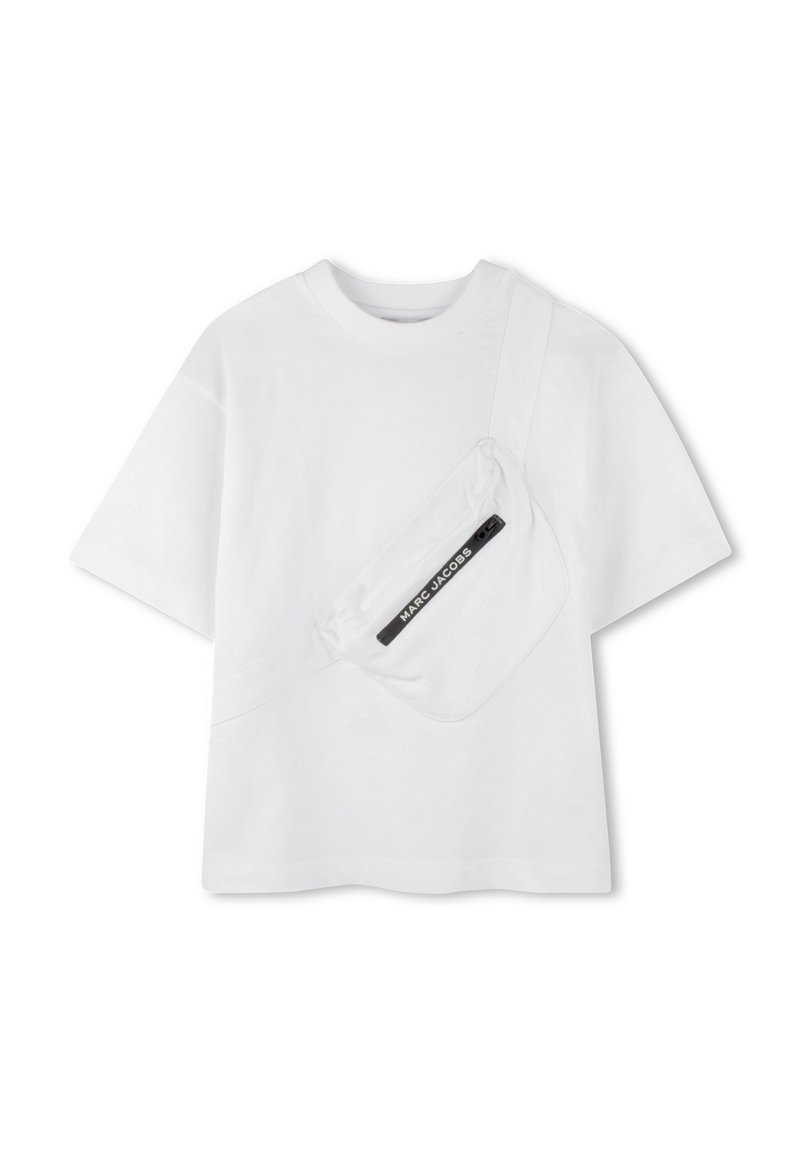 Witte katoenen t-shirt met korte mouwen en een zijzak met een zwarte rits en "MARC JACOBS" branding. Soepele textuur, ontspannen pasvorm.