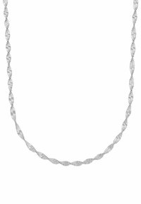 Silver snodd kedja med växelvis platta och runda länkar, med en polerad yta och en slät textur.