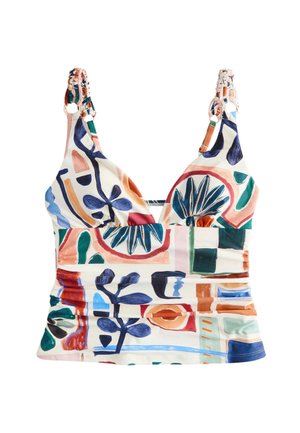 Next REGULAR FIT - MACRAME STRAP PLUNGE TUMMY CONTROL TANKINI  - Haut de bikini - rust red cream abstract