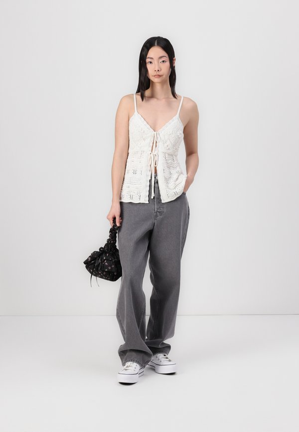 Crochet-Style Tie-Front Sweater Tank - Top - cloud dancer2