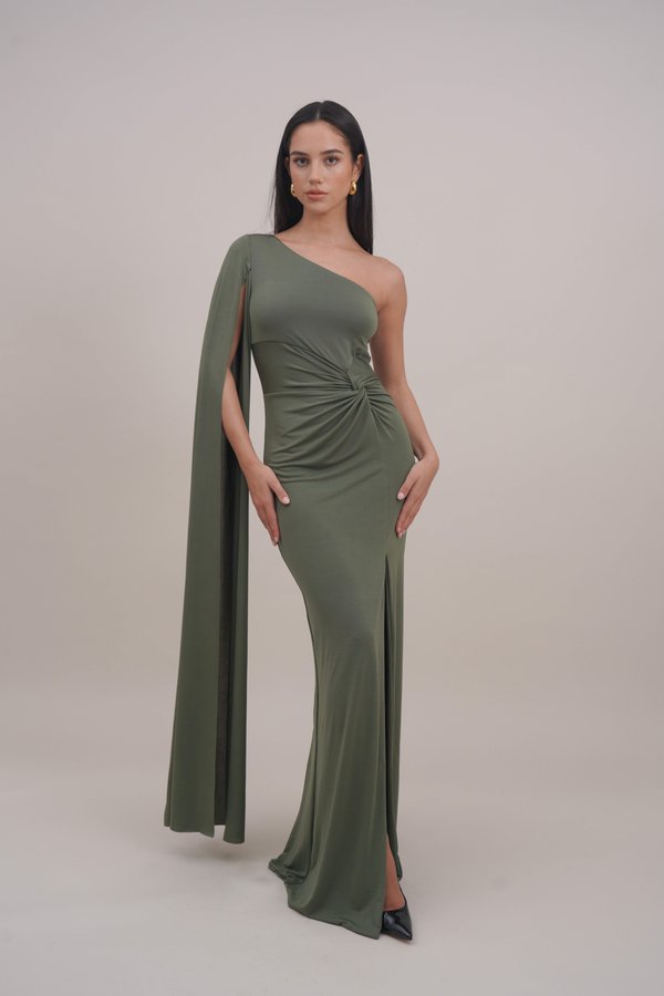 BRAX CAPE SLEEE - Jersey dress - dark khaki