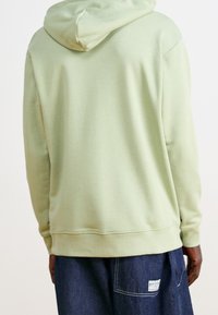 Felpa con cappuccio verde chiaro realizzata in tessuto morbido, con vestibilità comoda e polsini a costine. La parte posteriore presenta un design minimalista e dettagli di cuciture.