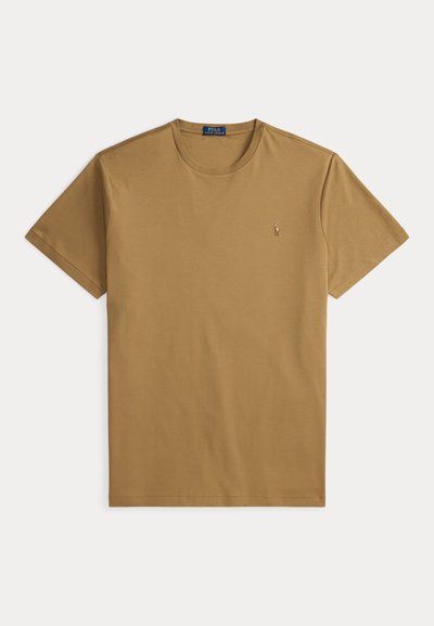 Καφέ κοντομάνικο T-shirt με στρογγυλή λαιμόκοψη και μικρό κεντημένο λογότυπο Polo Ralph Lauren στο αριστερό στήθος.