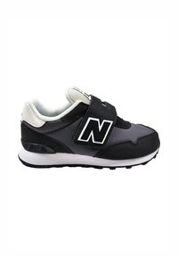 Sneaker nere e grigie con tomaia in mesh e suede, cinturino in velcro e suola intermedia bianca a contrasto. Presenta il logo sul lato e una suola testurizzata.