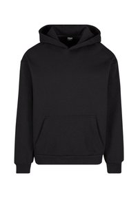 Schwarzer Kapuzenpullover aus weichem Stoff, mit einer vorderen Tasche, einer Kordelzugkapuze sowie gerippten Bündchen und Saum für einen perfekten Sitz.