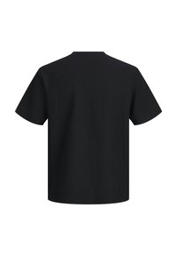 Μαύρο κοντομάνικο T-shirt με στρογγυλή λαιμόκοψη, εμφανιζόμενο από πίσω σε λευκό φόντο.