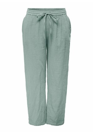 Lys grønn, løstsittende bukser med elastisk midje og snor, laget av teksturert stoff, med sidelommer.