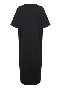 Czarna, oversize sukienka t-shirt z miękkiej bawełny, z okrągłym dekoltem i krótkimi rękawami, o prostym kroju do długości kostek.