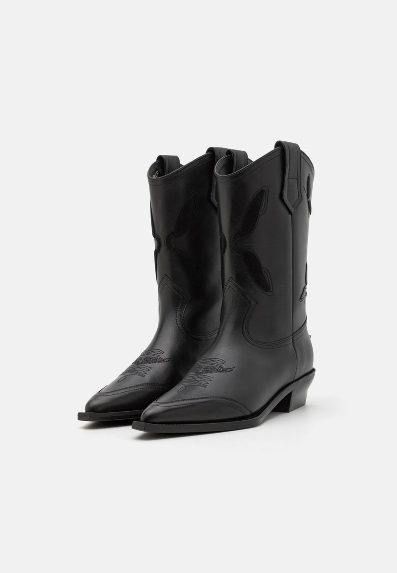 Portefeuille Noir En Cuir Véritable Avec Motif Bottes Cowboy - 13x9 Cm, Neuf Sans étiquette