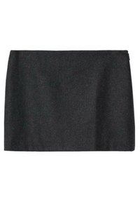 Zwarte wollen rok met een rechte snit en geen zichtbare naden. Glad oppervlak, van gemiddelde dijlengte en met een elastische tailleband.