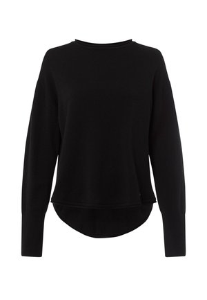 Maglione nero realizzato in morbido tessuto, con scollatura rotonda, maniche lunghe e orlo curvo con vestibilità comoda.