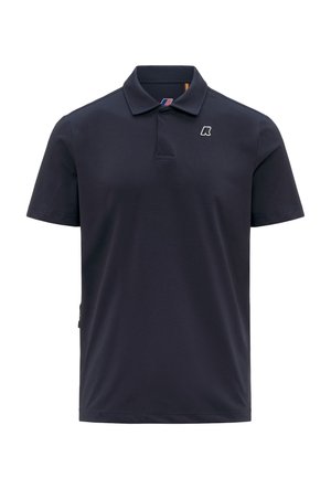 Polo a maniche corte blu navy con un piccolo logo bianco sul petto a sinistra e un colletto classico.