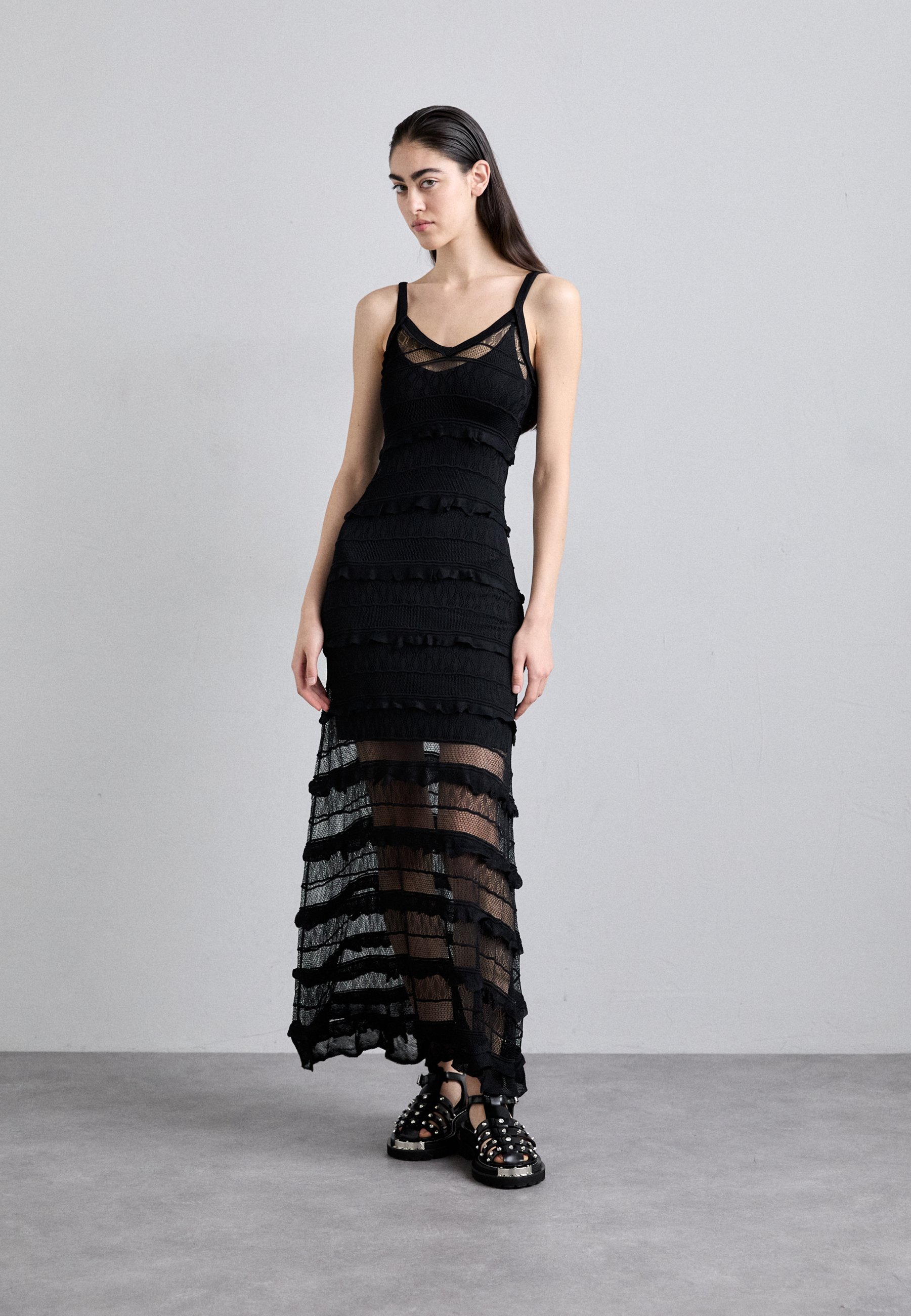 sandro ROBE BRETELLE VOLANTS - Maxi dress - noir/black - Zalando