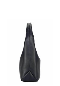 Sac cabas en cuir noir avec une base triangulaire, une texture lisse et un design vertical élégant. Aucun élément métallique ou accent visible.