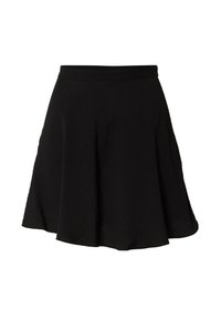 Gonna a campana nera realizzata in un tessuto leggero e testurizzato, con una vita che enfatizza la silhouette fluida e il movimento.