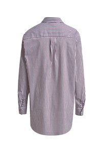 Long-sleeve shirt in red and white striped cotton, featuring a fold-down collar, two-button cuffs, and back yoke detail.