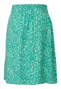 Jupe verte avec un motif abstrait vivant dans des nuances de vert, jaune et blanc. Dotée d'une ceinture élastique pour plus de confort.