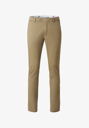 Lysbrune chinos med slim fit, lavet af strækstof. Har en enkelt frontlomme, knaplukning og mønstret indvendig talje.