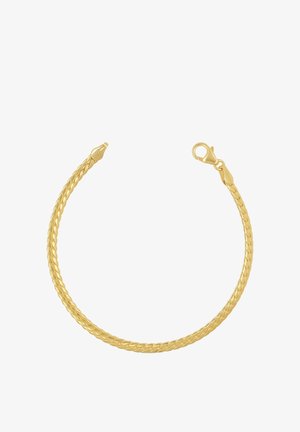 Bracciale a catena in oro con motivo piatto intrecciato e chiusura a moschettone.