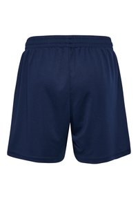 Marinblå atletiska shorts med elastisk midja och slätt tyg. Har en loose fit och ren fåll utan fickor eller ytterligare detaljer.