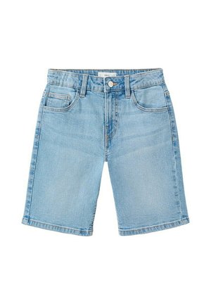 Svetlomodré rifľové šortky s predným gombíkom, zipsovým zapínaním, pútkami na opasok a dizajnom s piatimi vreckami.