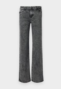 Wijd gesneden jeans van vervaagd zwart denim. Voorzien van stikseldetails, vijf zakken en een knoopsluiting. Eenvoudig ontwerp zonder zichtbare patronen.