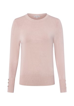 Helles rosa langärmliges Sweatshirt aus einem glatten, weichen Material. Mit einem runden Ausschnitt und dekorativen Knopfakzenten an den Manschetten.