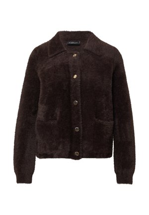 Braune, flauschige Jacke mit Kragen, vorne mit Knopfverschluss und zwei Seitentaschen. Das strukturierte Material sorgt für ein weiches Aussehen.