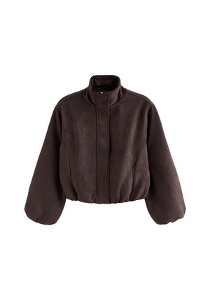 New Look, DARK    BUBBLE HEM JACKET - Chaqueta de cuero sintético - dark brown