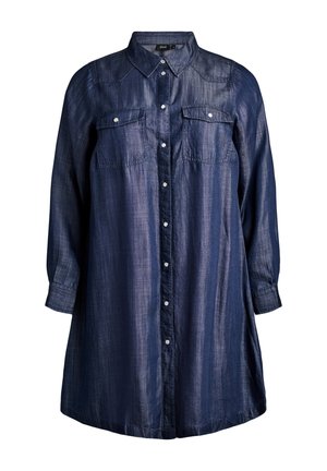 MIT DRUCKKNÖPFEN - Robe en jean - blue denim