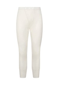 Pantaloni termici color crema realizzati in un morbido materiale a coste, con panneggio a bottoni e polsini aderenti. Tessuto liscio con un design strutturato.