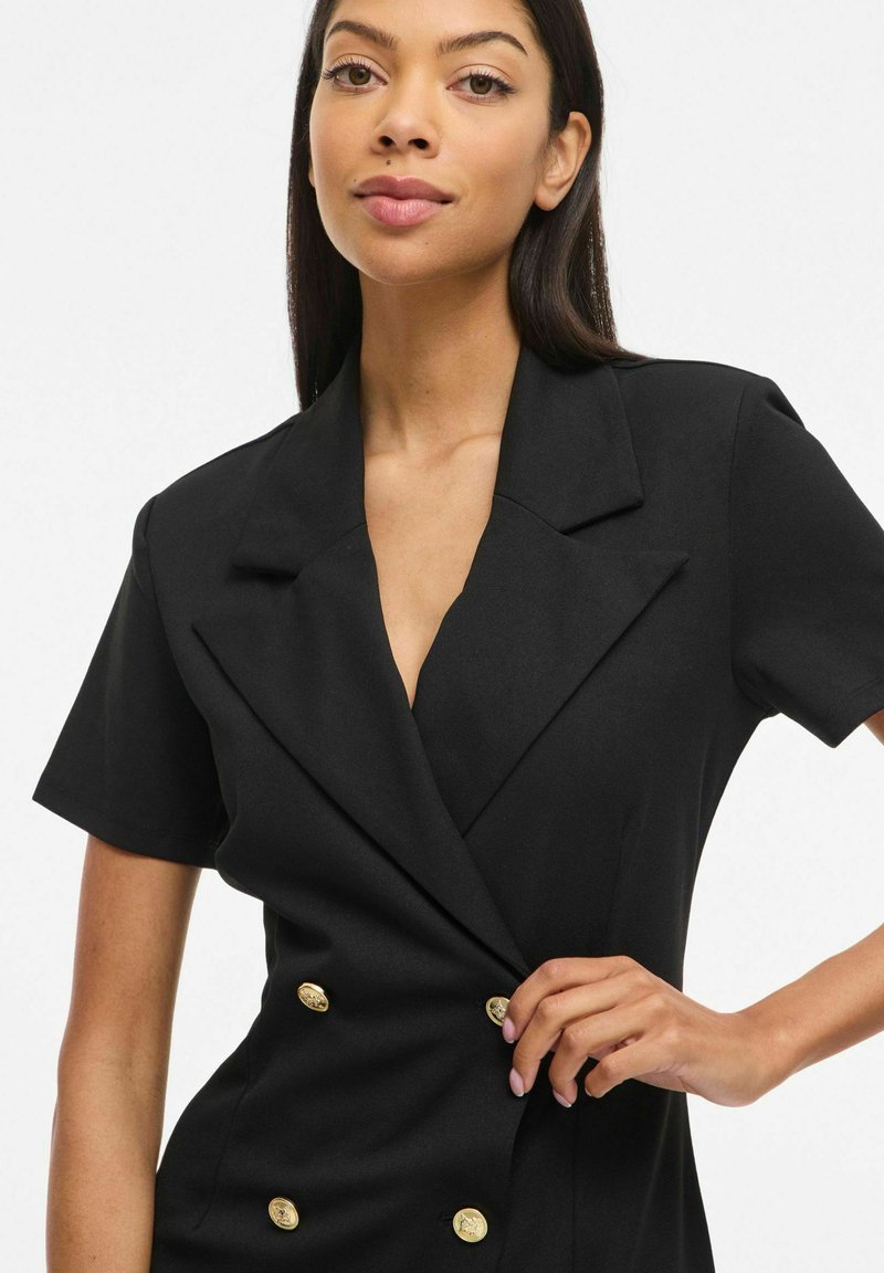 slim fit dress slacks Miss Circle Women Keep One Up Black Crepe Tuxedo Blazer Dress main image 1