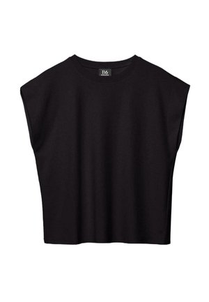 Čierny tielkový top s širokými ramienkami a okrúhlym výstrihom, označený ako B6 od Ambienteurs, zobrazený na bielom pozadí.