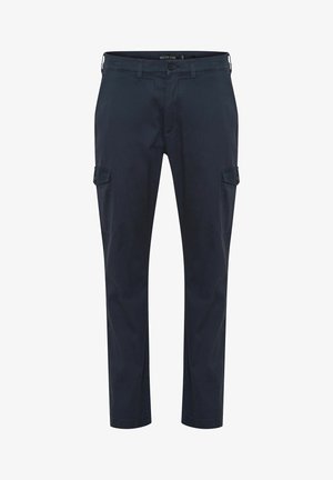 Pantaloni cargo navy realizzati in tessuto resistente, con tasche laterali, chiusura a bottone e passanti per cintura. Design a gamba dritta con dettagli minimi.