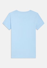 Ανοιχτό μπλε, κοντομάνικη μπλούζα από μαλακό βαμβάκι, με στρογγυλή λαιμόκοψη και ομαλή υφή, με απλό σχέδιο.