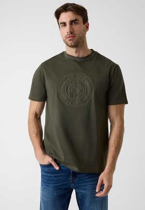 Guess, T-SHIRT MIT GESTICKTEM LOGO - T-shirt print - dunkelgrün