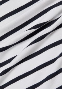 White fabric with black horizontal stripes, featuring a smooth texture and slight stretch. The pattern is evenly spaced.