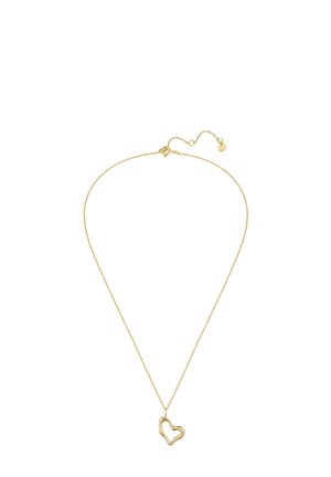 Delicata collana a catena in oro con ciondolo asimmetrico a forma di cuore aperto e catena con chiusura regolabile.