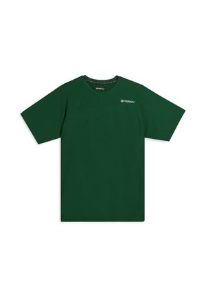 T-shirt verde a maniche corte in cotone, con colletto a girocollo, taglio dritto e un discreto logo del brand sul petto.