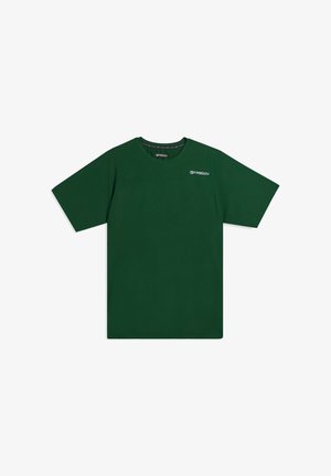 T-shirt verde a maniche corte in cotone, con colletto a girocollo, taglio dritto e un discreto logo del brand sul petto.