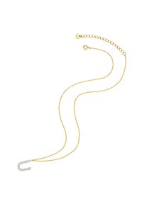 Guldtonad halskedja med en fin kedja, som har en U-formad hänge prytt med klara rhinstenar för extra detalj.