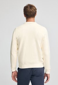 Felpa color crema con scollatura rotonda e maniche lunghe, realizzata in tessuto morbido. Presenta polsini e orlo a coste. Vista posteriore mostrata.