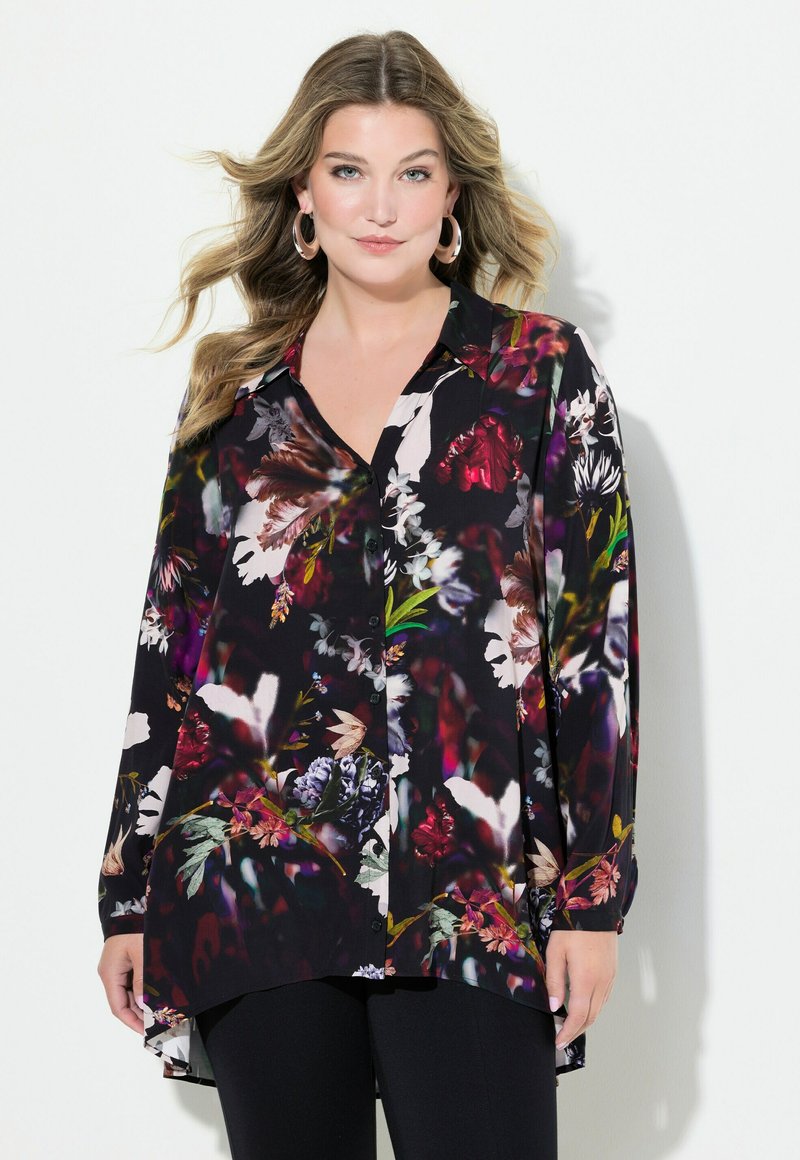 MIAMODA LONG-SLEEVE FLORAL PRINT BLOUSE - Hemdbluse - black