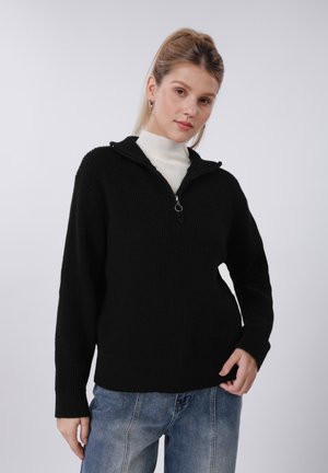 QUARTER-ZIP BASIC KNIT - Svetrík - black
