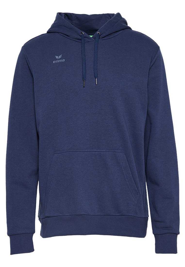 Felpa con cappuccio di colore blu navy realizzata in tessuto morbido, con tasca frontale, cappuccio con cordino e piccolo logo sul petto.